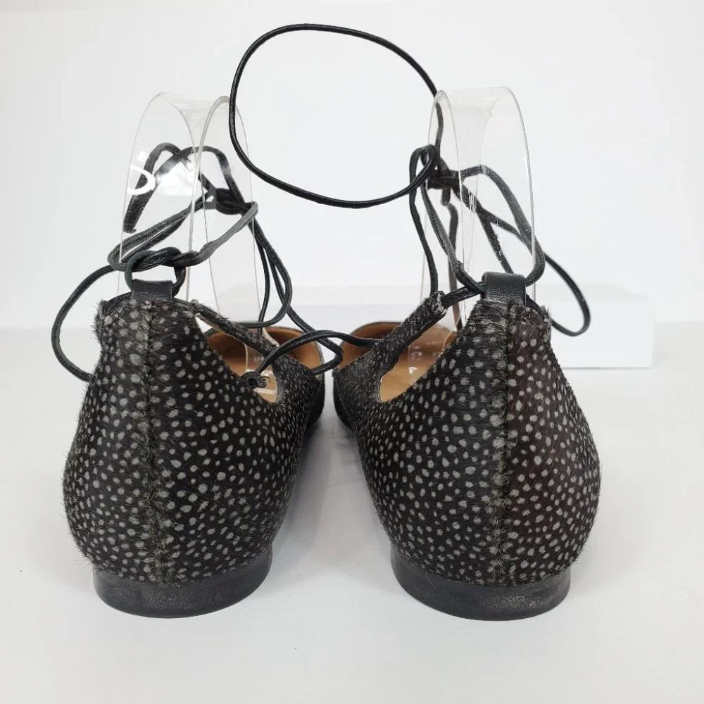Banana Republic Leather Calf Hair Ankle Tie Up Ballet Flats Size 9M